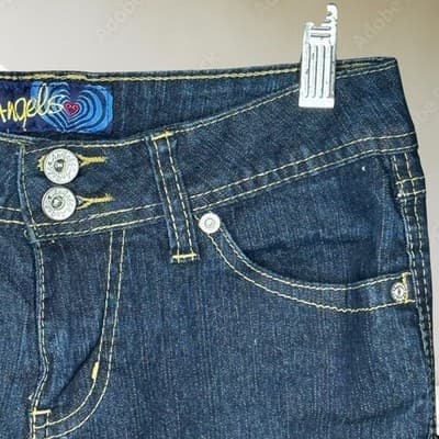 Angels Vintage Woman’s Y2K Dark Wash Low Rise Jeans Size 5 Ramie Fabric