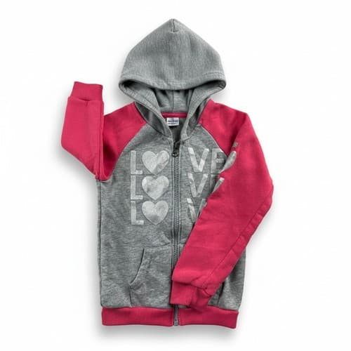 Coney Island Girls Zip-Up Hoodie Gray Pink Heart Love Graphic Size 4T Fleece