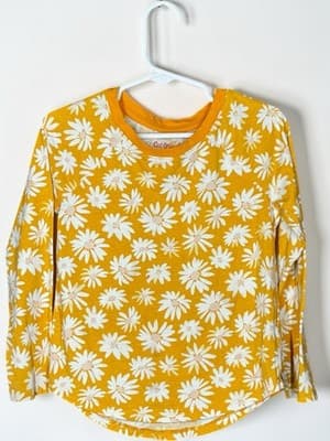 Cat And Jack Girls Toddler Shirt Size 3 Yellow/ White Flowers Long Sleeve Soft