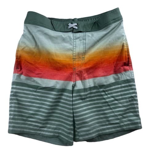 Wonder Nation Boys L (10-12) Green Orange Red Striped Board Shorts Excellent