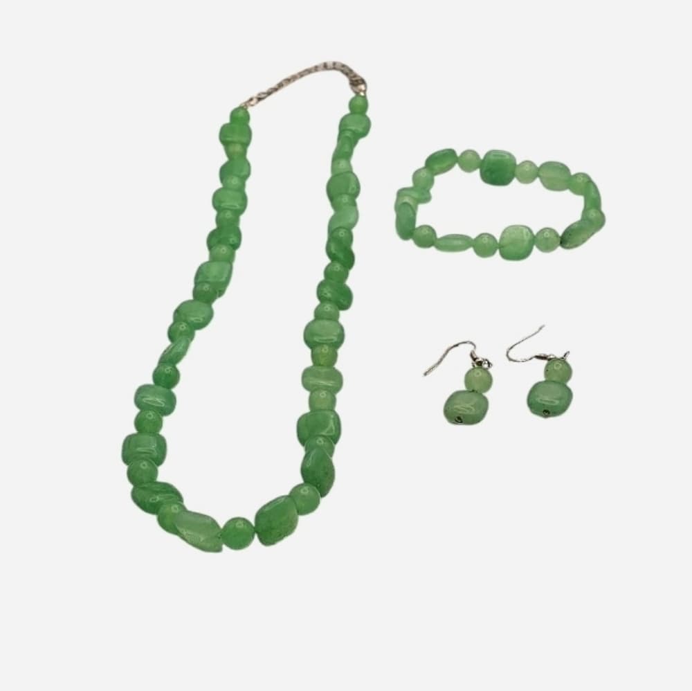Jadeite 3 Piece Jewelry Set Necklace Bracelet Earrings