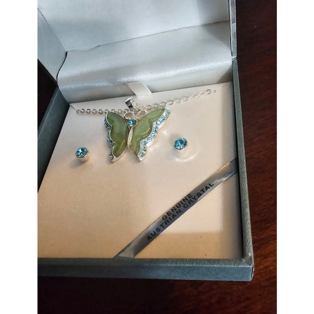 Austrian Crystal Butterfly Necklace with Matching Earrings