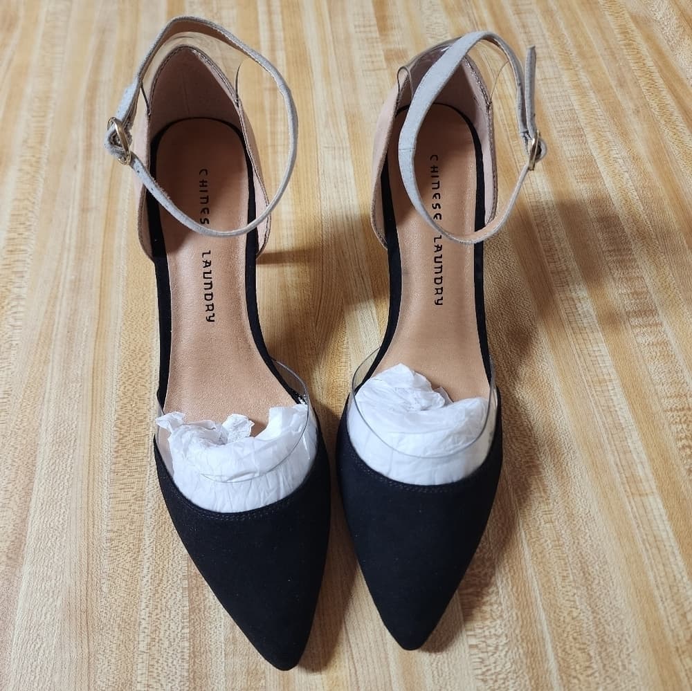 Chinese Laundry Only You Black and Nude Lucite Kitten Heels
