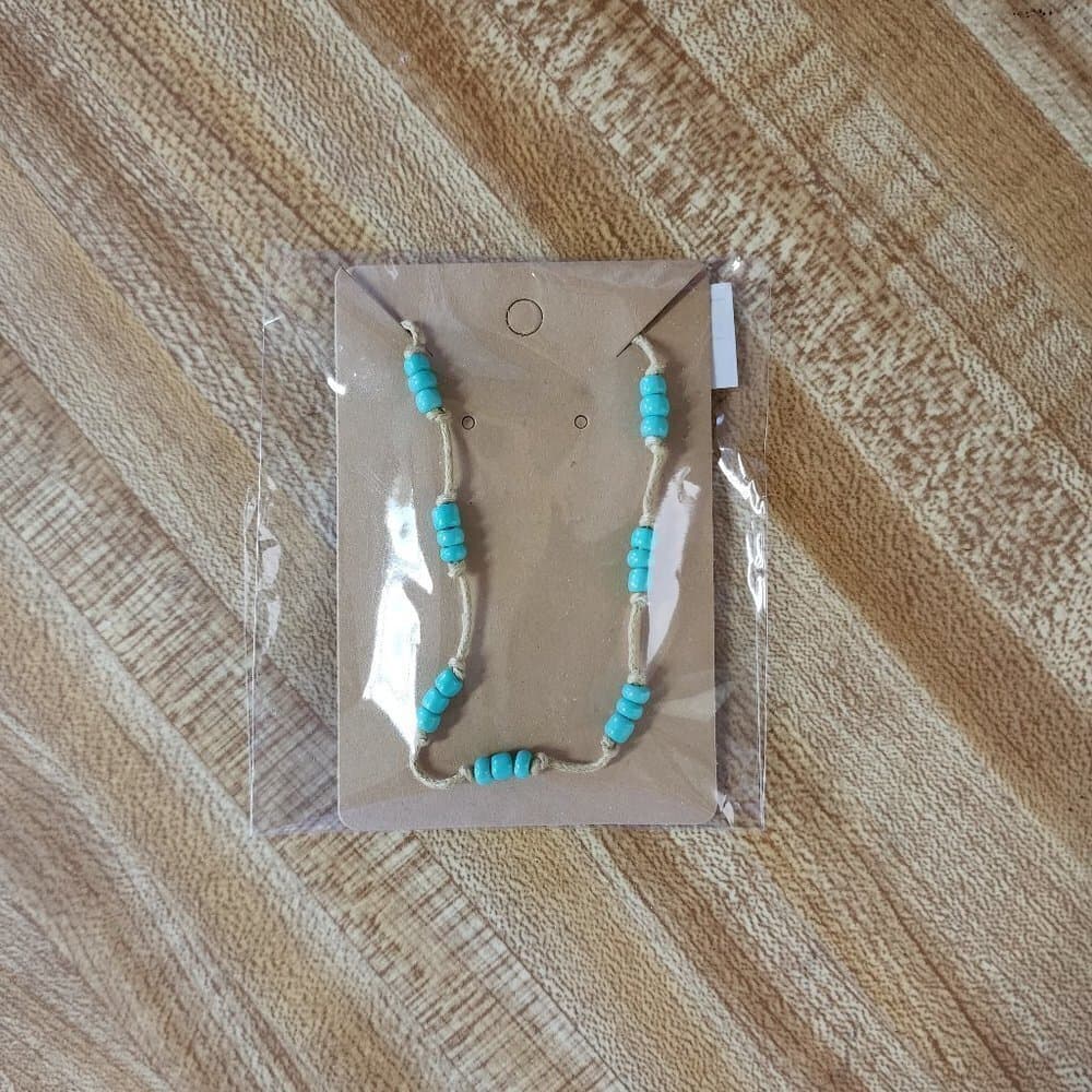Turquoise Beaded Beige Cord Ankle Bracelet