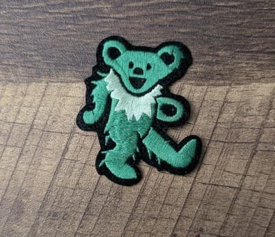 Grateful Dead Dancing Bear Embroidered Patch Green Iron On Sew On Vintage Style