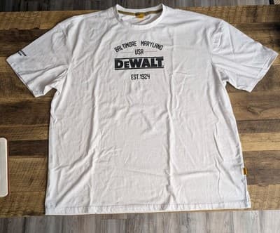 DeWALT Graphic T-Shirt Mens 2XL White Baltimore Maryland Est 1924 Workwear Tee