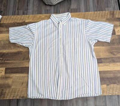 Vintage Arrow Dover Shirt 17 XL Short Sleeve Striped Button Down Made in USA 90s