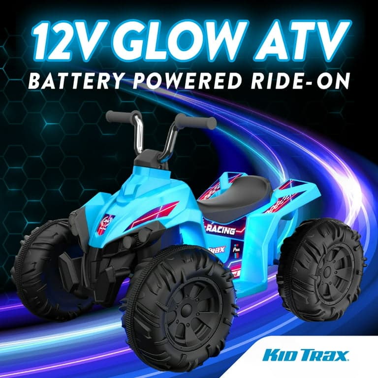 Kid Trax 12V Glow ATV Ride-on Toy Blue with LED Lights Rechargeable Battery Ages 3–6