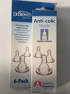 Dr. Brown's Anti-Colic Narrow Preemie Flow Baby Bottle Nipples, 6-Pack