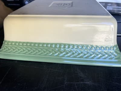 Paula Deen Southern Braid Green Cream Ceramic Rectangle Covered Dish Microwave …