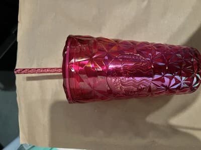 Starbucks Red Textured Geometric Cup with Straw Coffee & Tea Theme