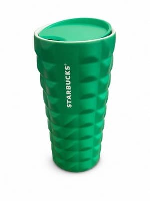 Starbucks Green Geometric glass cup 16oz Drink-Through Lid