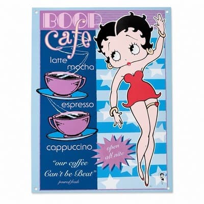 Betty Boop Coffee Metal Sign Plaque, Multicolor Rectangle Vertical, Hanging
