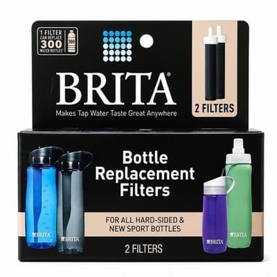 BRITA Bottle Replacement Filters 2-Pack for Hard-Sided & New Sport Bottles