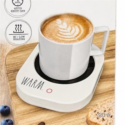 Rae Dunn Electric Mug Warmer 20W White Plastic, 2 Settings, 1 Burner
