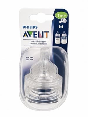 Philips AVENT Anti-Colic Silicone Bottle Nipples, Medium Flow, 1m+, 2-Pack
