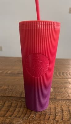 Starbucks Pink Purple Ombre Ribbed Cold Cup Tumbler with Straw Coffee & Tea