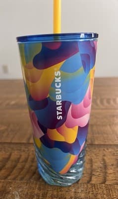 Starbucks Multicolor Abstract Reusable Cold Cup Tumbler w/ Lid & Straw