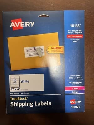 Avery TrueBlock Shipping Labels 2" x 4" White Laser/Inkjet, 18163