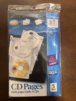 Avery 75263 Clear CD Pages 5 Pack Holds 4 CDs/Page Acid-Free Archival
