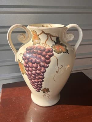 Tabletops Unlimited Villa Grande Grapes Hand Painted Ceramic Decorative Vase