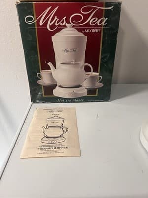 Mr. Coffee Mrs Tea Hot Tea Maker White Ceramic Plastic Teapot Base Lid