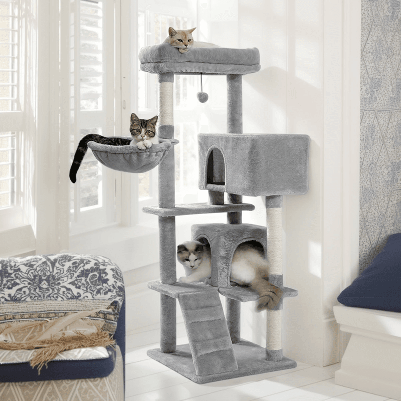 56" Cat Tree for Indoor Cats Cat Condos for Adult Cats with Padded Plush Perch a