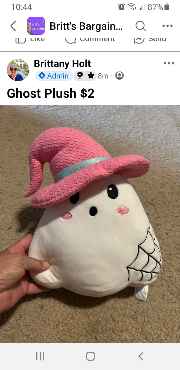 Hugfun Ghost Plush Doll with Pink Witch Hat