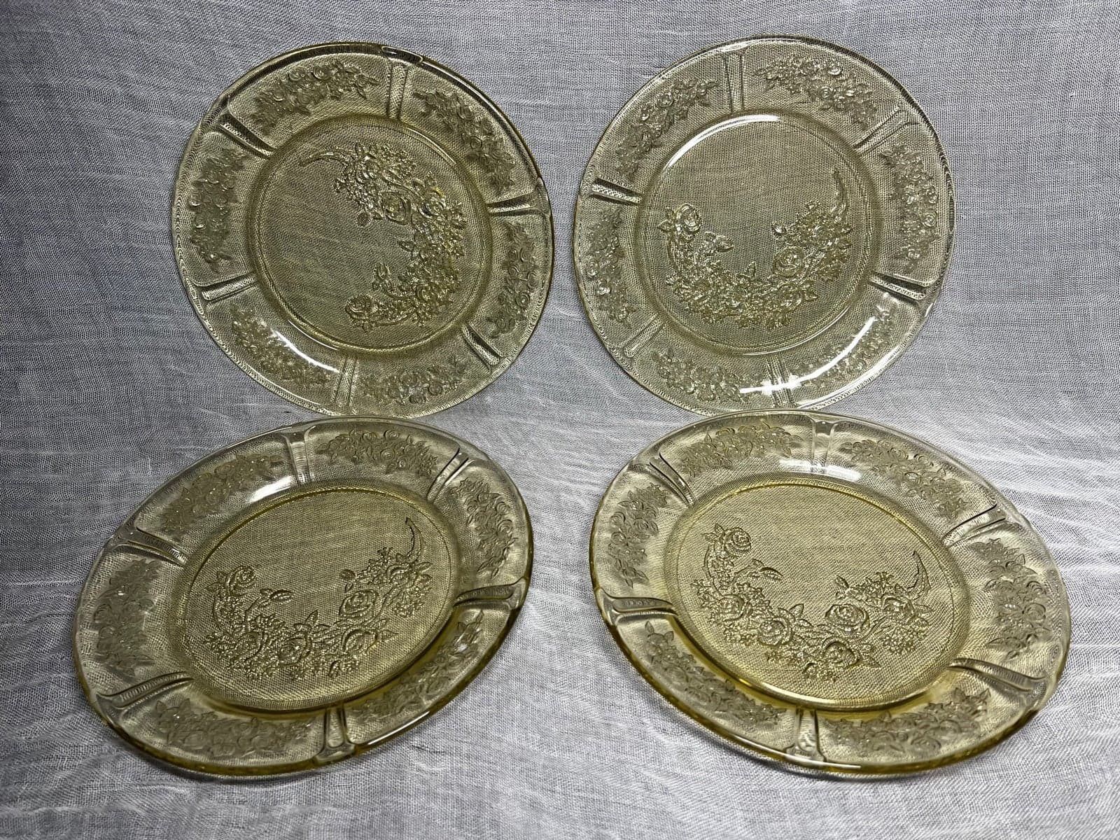 Sharon Amber yellow depression glass 7.5” plate set (4)