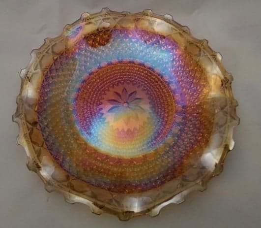 Amber carnival glass diamond point bowl