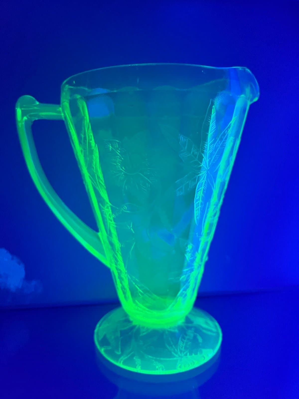 Uranium green glass pitcher