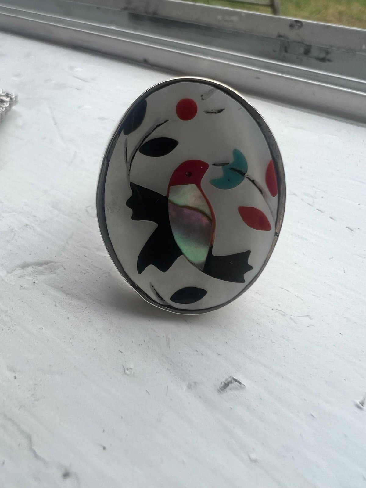 Zuni Inlaid Bird Ring MOP Native American Indian Sterling ring
