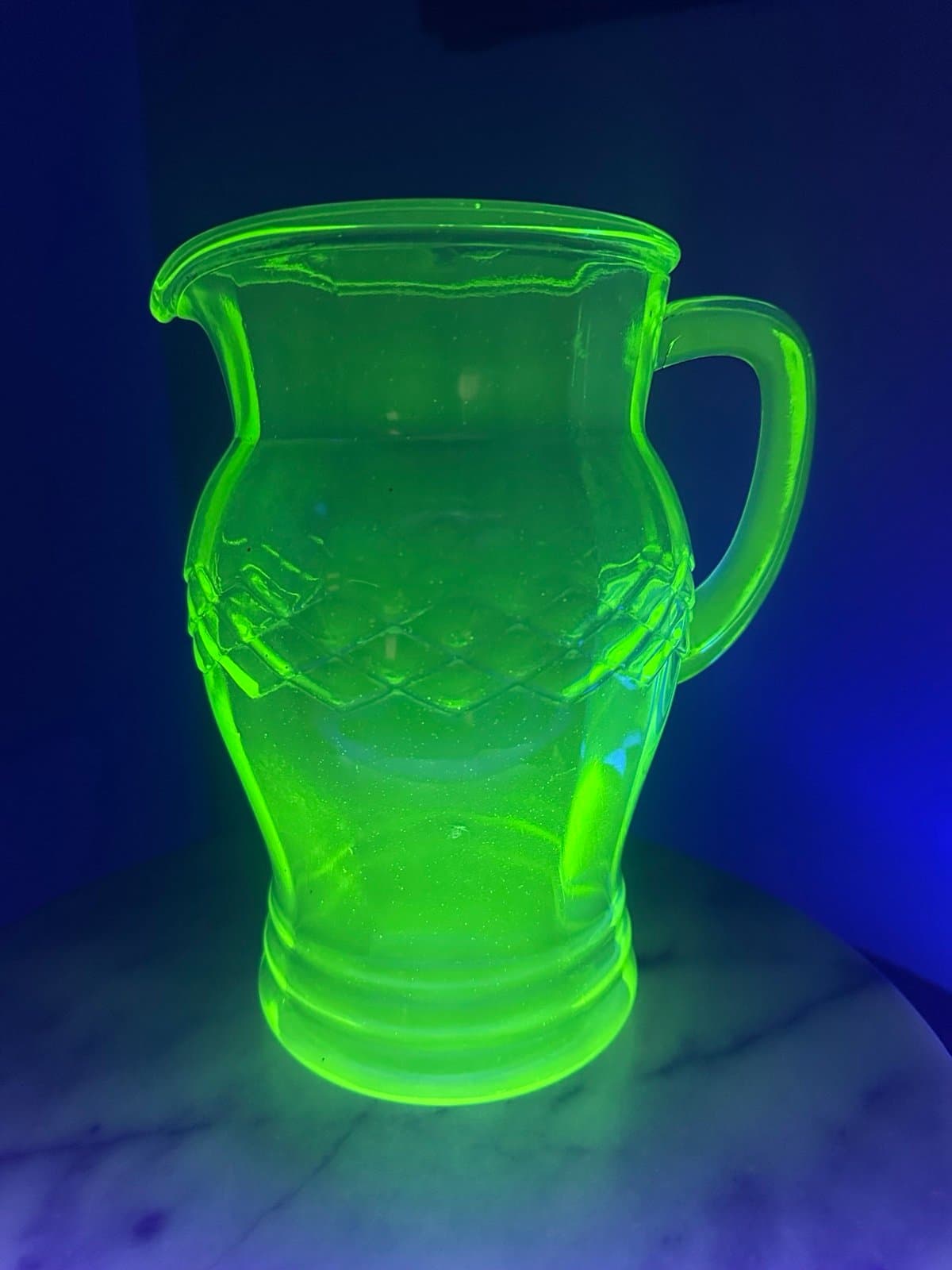 1930s Anchor Hockings Green Vaseline depression glass pitcher