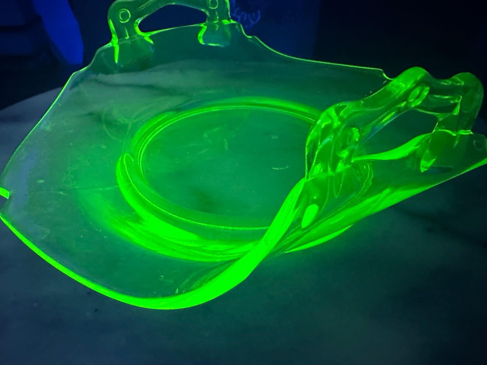 1920 Uranium Glass Double Handle Bon Bon Dish