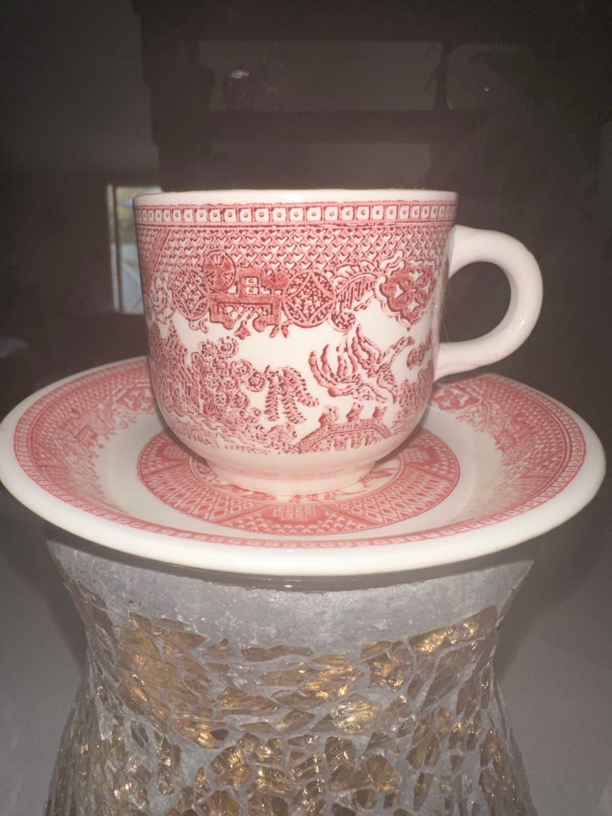 Pink willow ware teacup and saucer