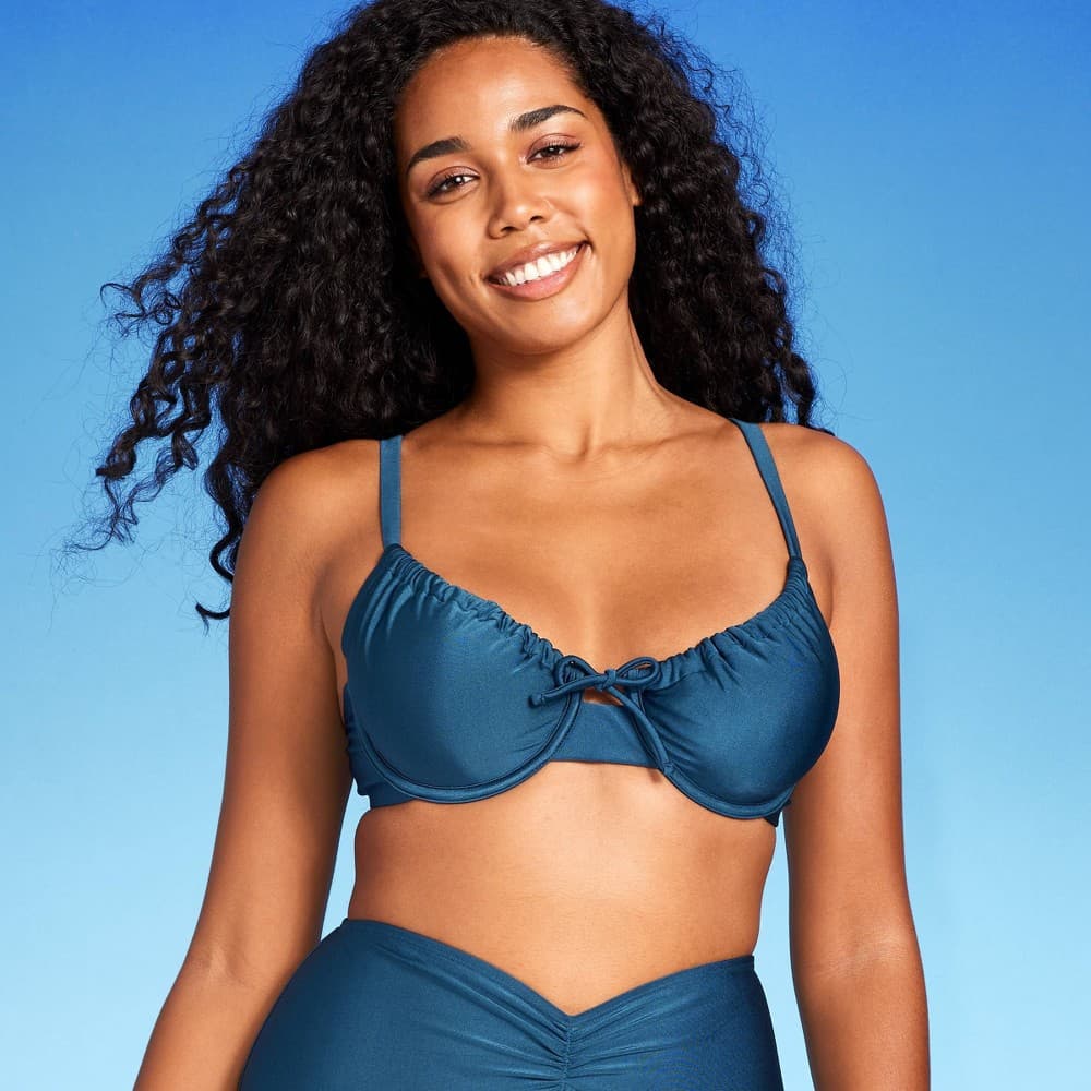Women's Tie Detail Underwire Bikini Top - Shade & Shore™ Teal Blue Shine 36C