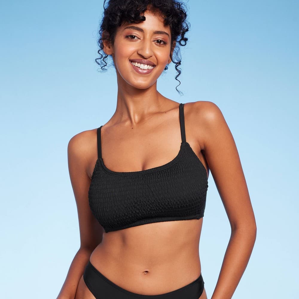 Women'sSmocked Bralette Bikini Top - Wild Fable™ Black D/DD Cup: Solid Color, Stretchy, Lined, Open Back