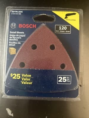 Bosch 3-3/4in. L X 3.75in. W 120Grit Aluminum Oxide Detail Sanding Triangle 25pc