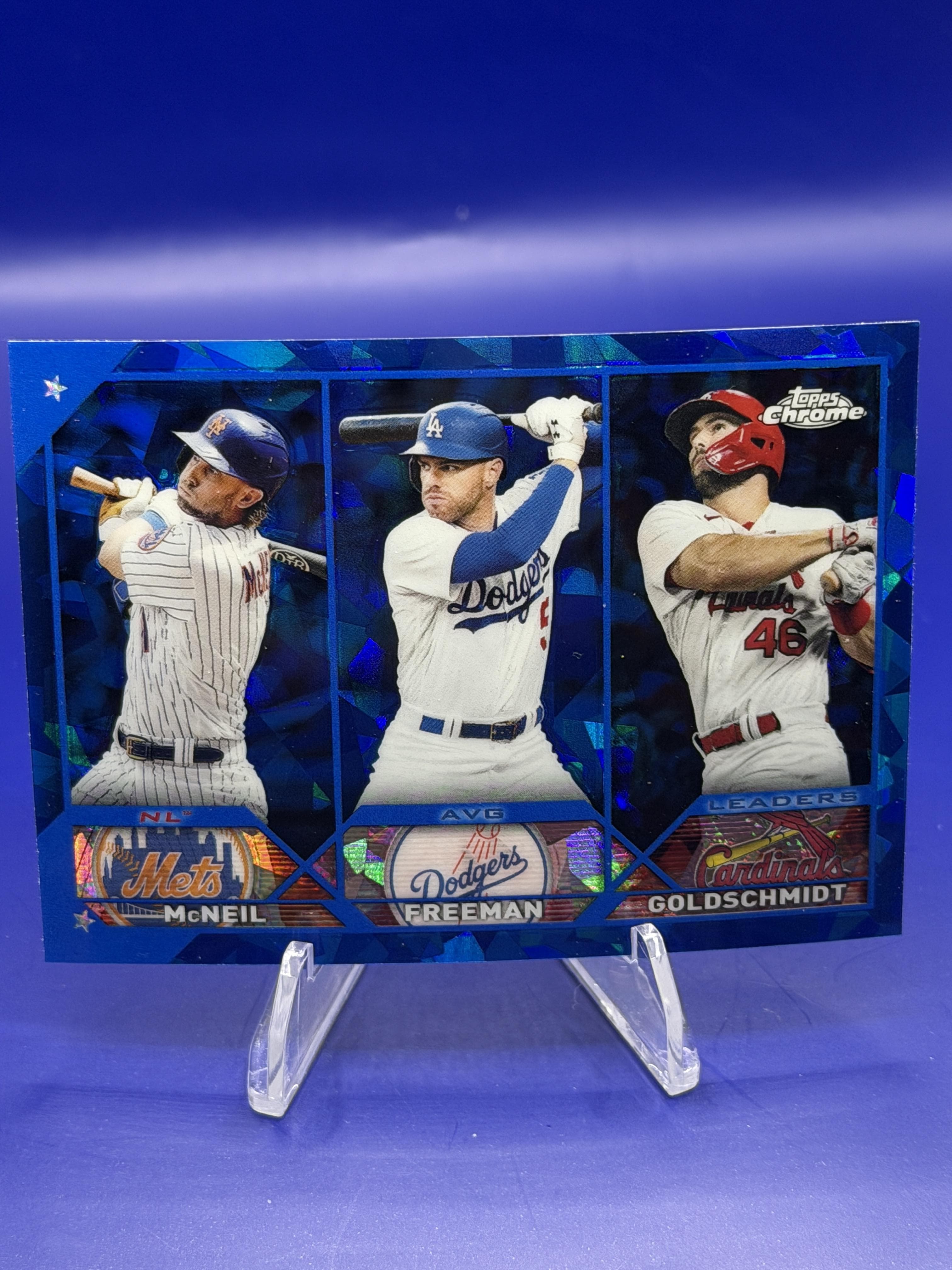 2023 Topps Chrome Sapphire #43 NL AVG Leaders (McNeil / Freeman / Goldschmidt)