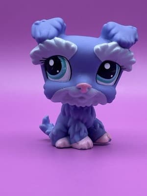 Littlest Pet Shop Authentic # 1928 Lavender Purple Schnauzer Dog Blue Eyes