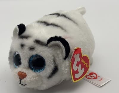 TY Beanie Teeny Tys 4" ZACK White Tiger Stackable Plush Stuffed Animal WITH TAGS