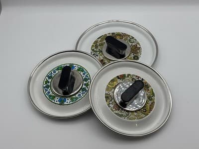 Vintage 70s Enamelwa Replacement Pot Pan Lids Lot 3 Paisley Floral Retro 789 In