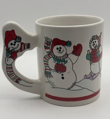 Vintage Love Mug Christmas Cup Snow Man Handle Ceramic