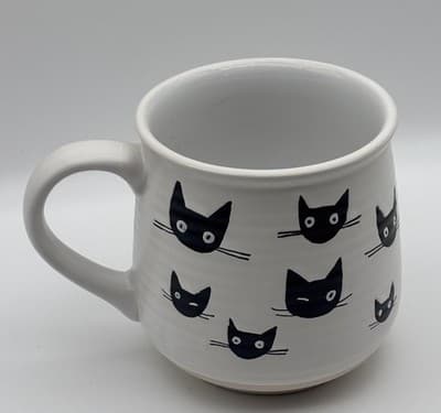 Arima Design Black Cat Face Ceramic Mug Cup White Cute Kawaii Dishwasher Safe
