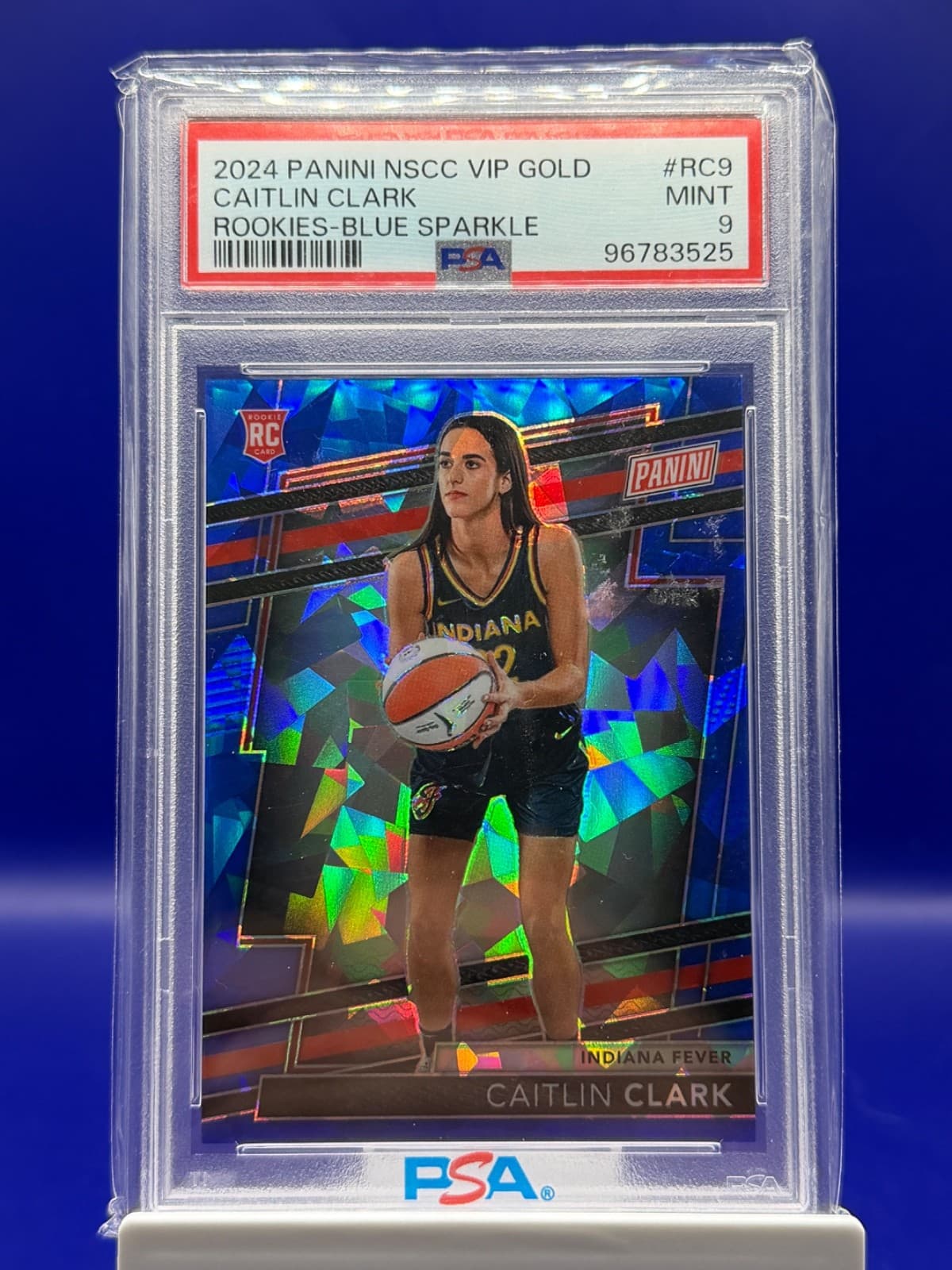 2024 Panini NSCC VIP Gold Caitlin Clark Blue Sparkle /124 RC9 PSA 9