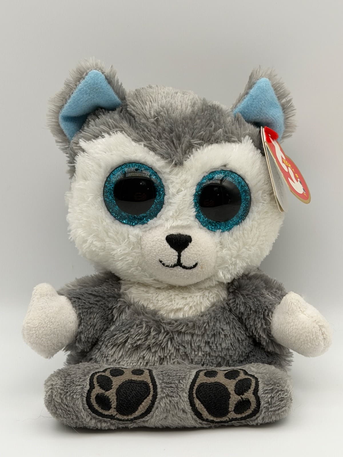Ty Peek A Boos Scout Husky Plush Phone Holder Blue Eyes Retired W Tag Toy
