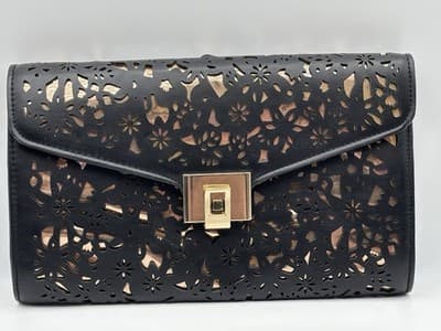 Inc International Concepts Eryn Perforated Clutch, Black No Strap Floral Laser