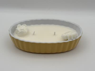 Vintage Yellow Ceramic Floral Soy Candle – Vanilla Scent Hand Poured