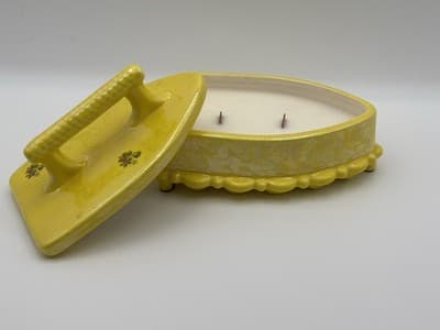 Vintage Yellow Iron Shaped Soy Candle Wood Wicks Handmade One Of A Kind