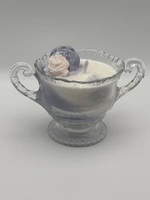 Vintage Glass Sugar Bowl Soy Candle Vanilla Scent Hand Poured One Of A Kind